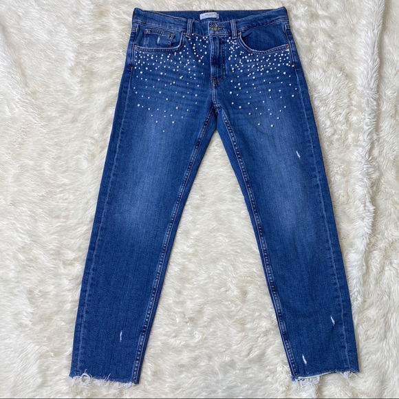 ZARA Slim Boyfriend Jeans With Pearls - Size 6 - Picture 2 of 6